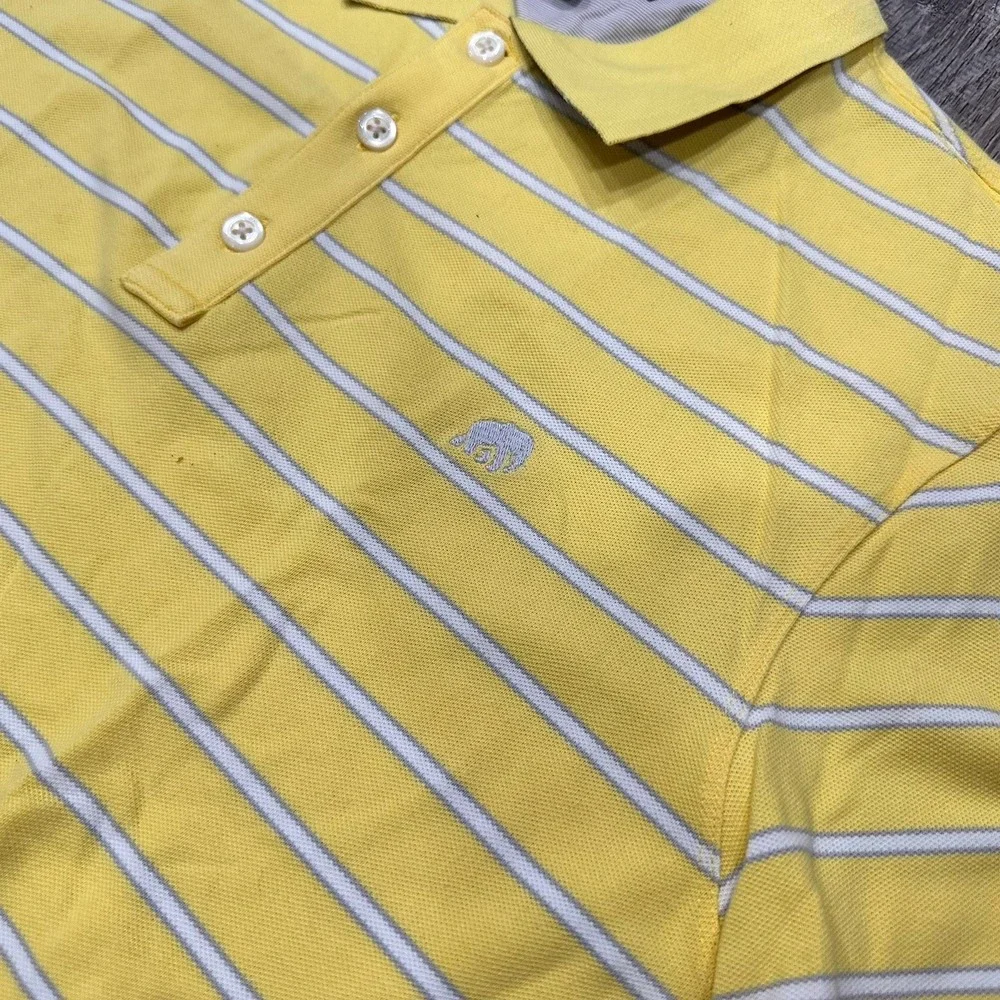 Banana Republic‎ Pique Polo Shirt Men's Medium Yellow Elephant Striped Golf Polo